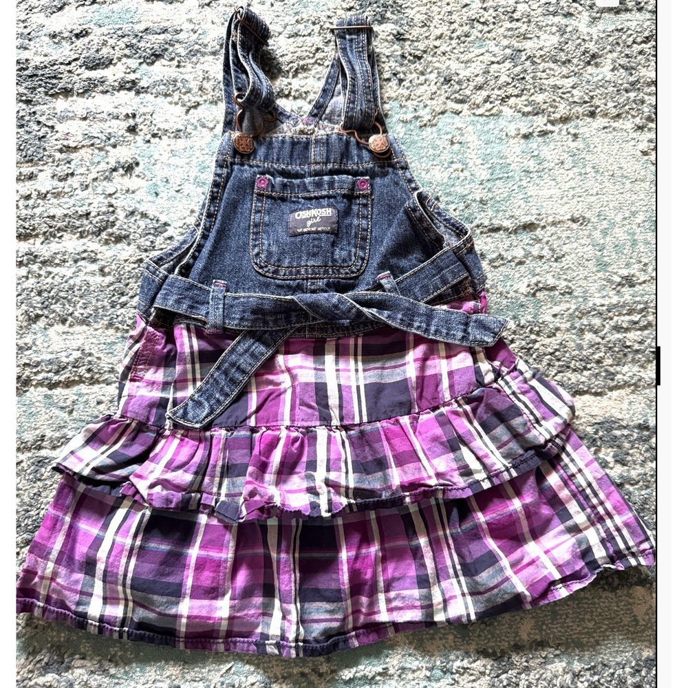 Oshkosh Baby Girl's Denim Blue Jean Vestbak Bib Overall Dress Size 4